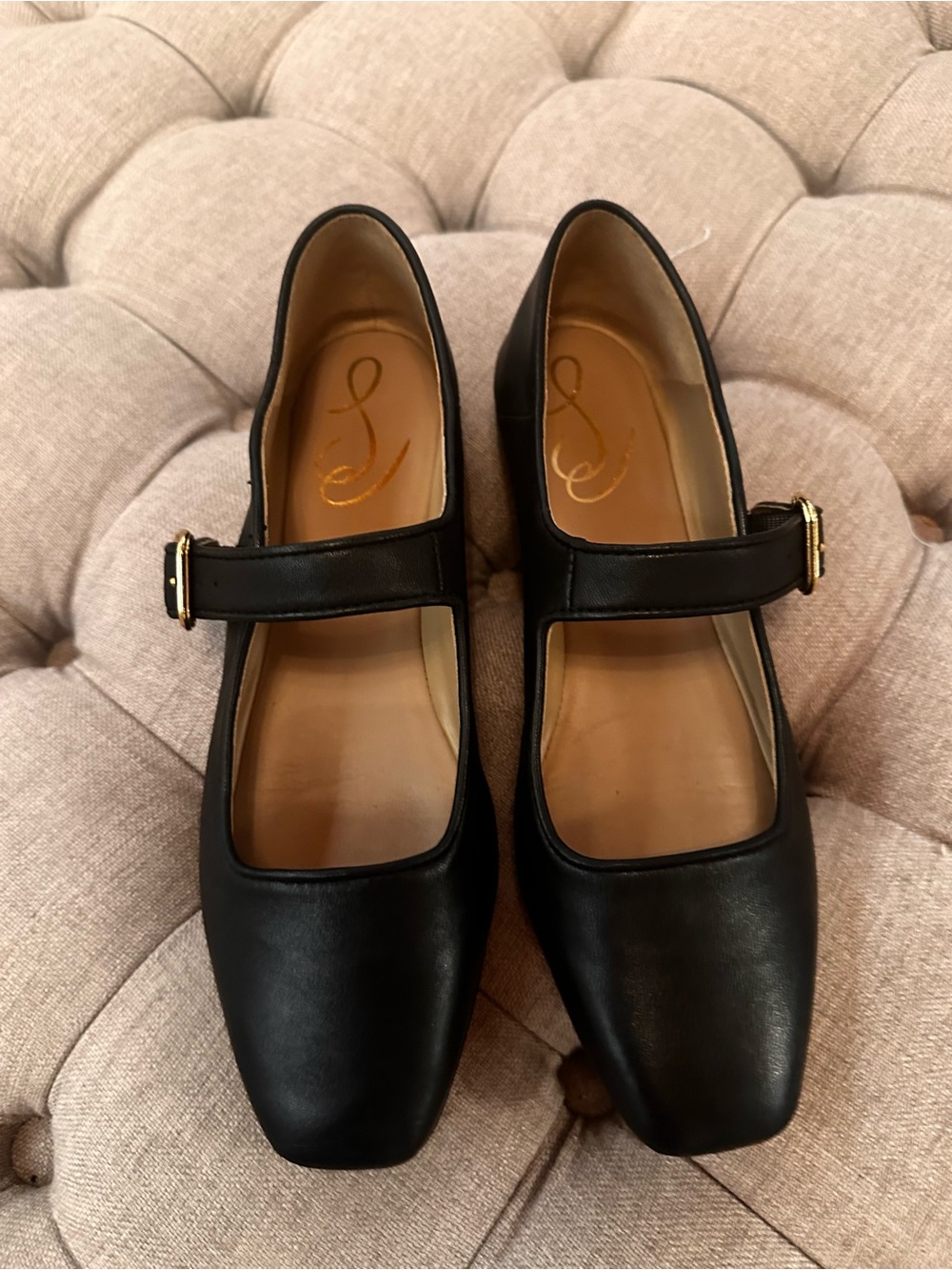 Sam Edelman Black Leather Mary Jane Square Toe Flats